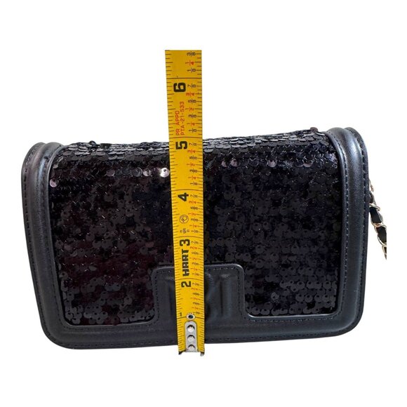 Badgley Mischka Vegan Leather Black Sequin Crossbody Bag Chain Strap Glam NWT - Picture 6 of 14